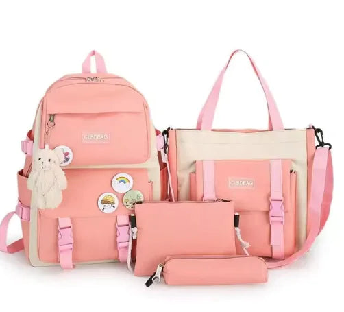 Conjunto de Mochila de Lona de 5 Piezas para Adolescentes Chicas - Bolsas de Escuela y Viaje a la Moda 2023