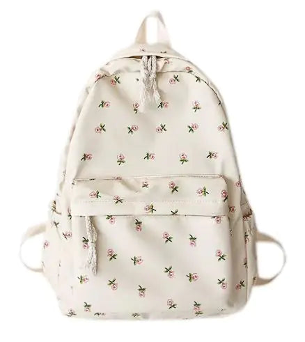 Mochila Escolar Blanca Floral